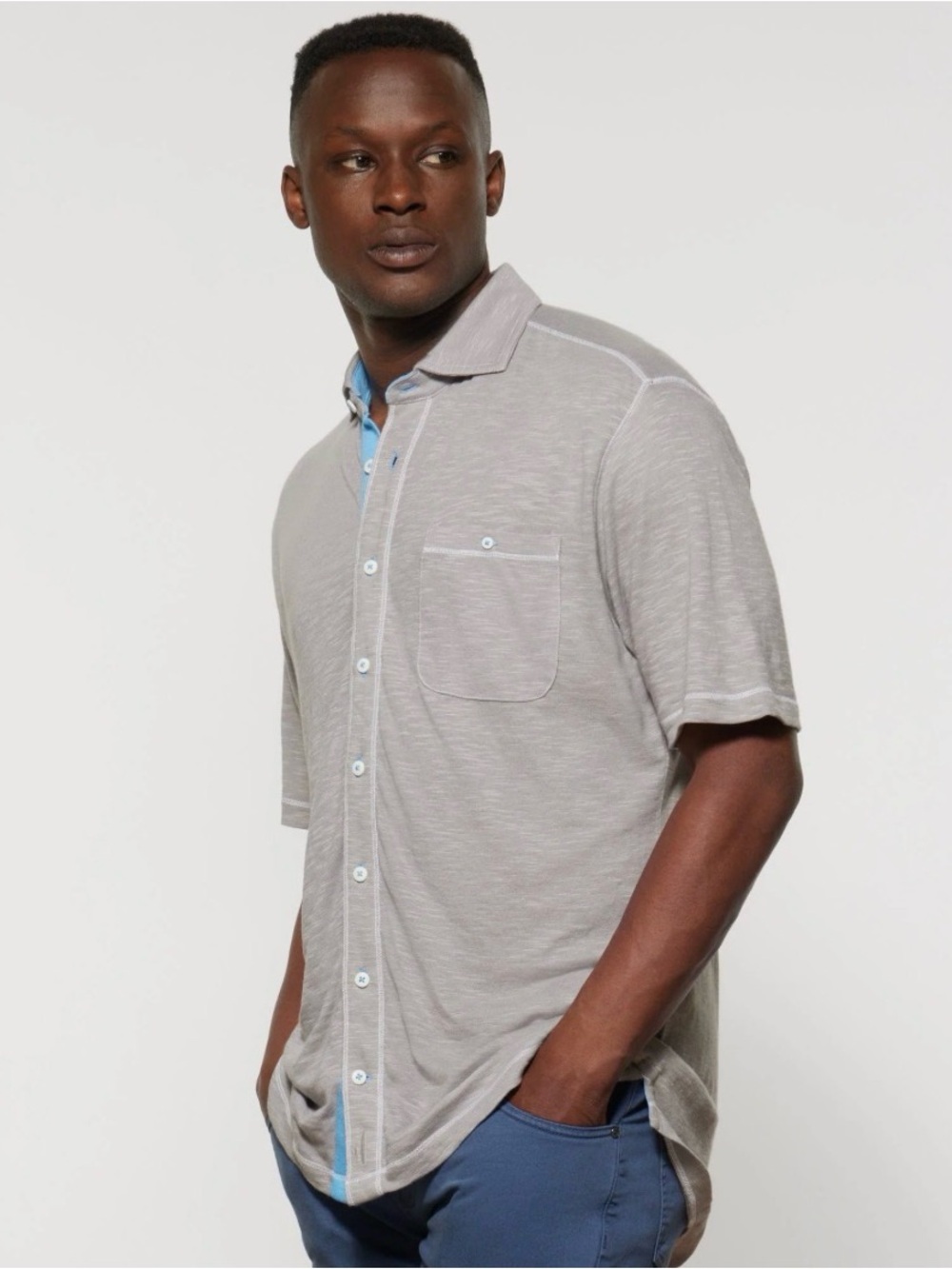 johnnie-O Houston Short Sleeve Woven (Quarry) Mens Clothing, Size: L
